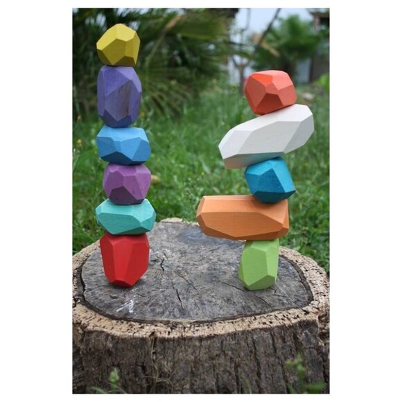 NWT Ocamora Wooden Toys Rainbow Stones/Teniques - 12 Pieces - Picture 4 of 7